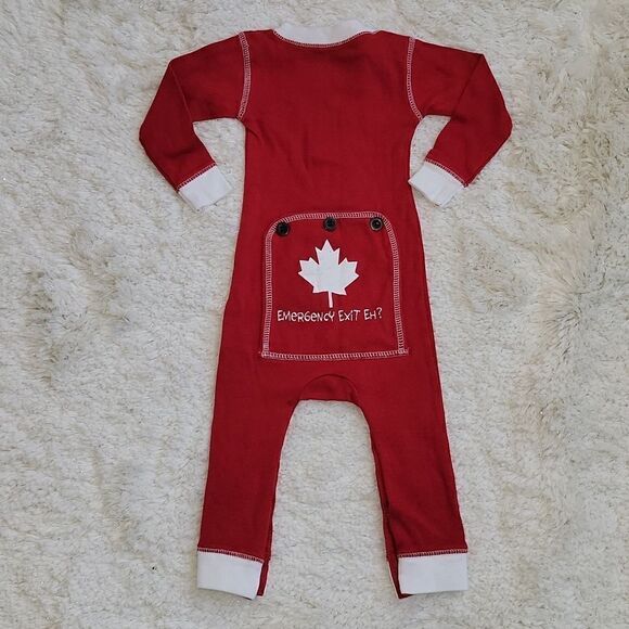 LAZY ONE RED "CANADA EH?" UNION SUIT, SIZE 6 MONTHS - Picture 7 of 8